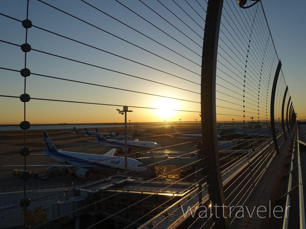 羽田空港の朝日